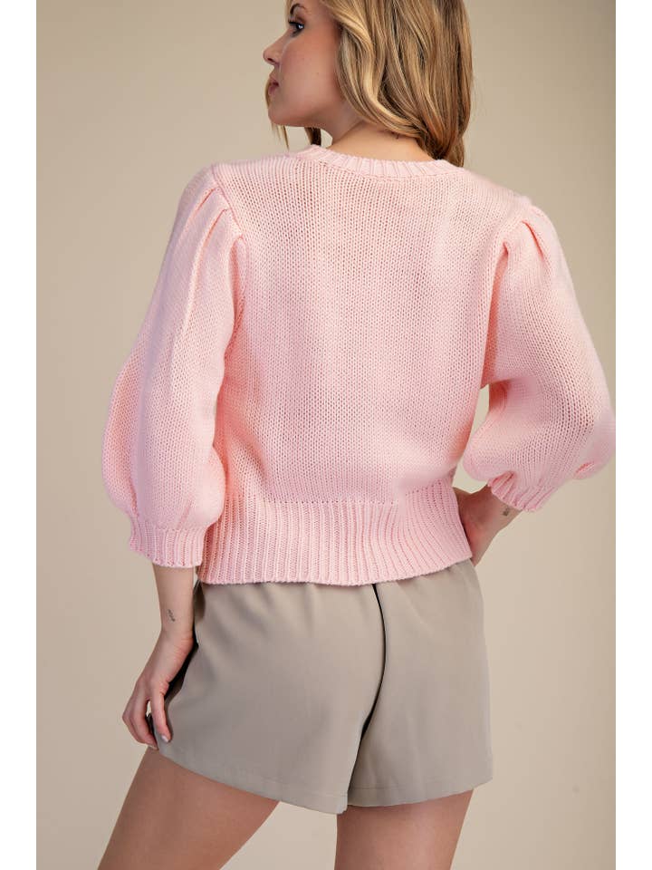 Glam - Wholesale Knit Sweater - Women's - Short Puff Sleeve Button Down Sweater - Reorder Friendly27