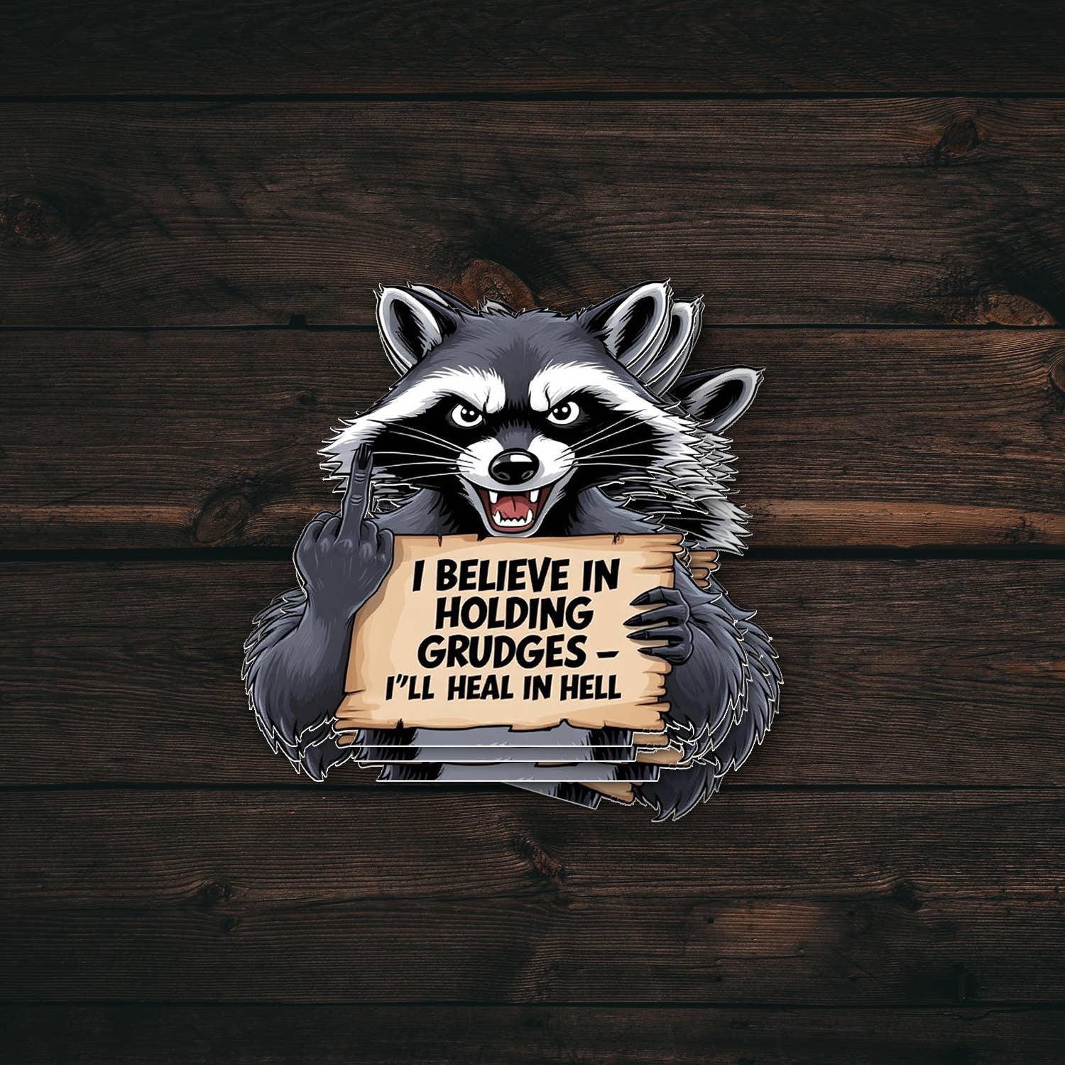 PiggyPrintStickers – wholesale Sticker – Raccoon Grudge Sticker | I'll Heal in Hell Sticker0