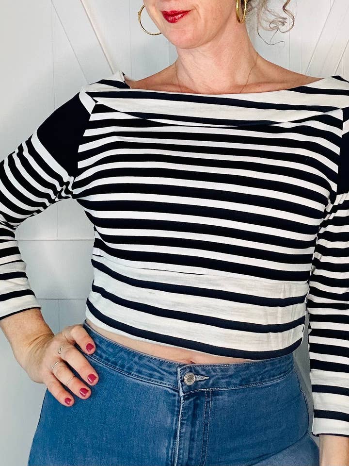 Top estilo Bateau azul marino a rayas para venta al por mayor de Aerial Clothing sRQ