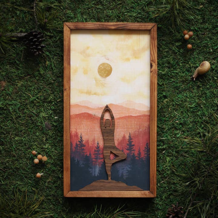 "Tree Pose" Mixed Media Yoga-Themed Wall Art for wholesale by Havyn: Outdoorsy Art Made for Everyone