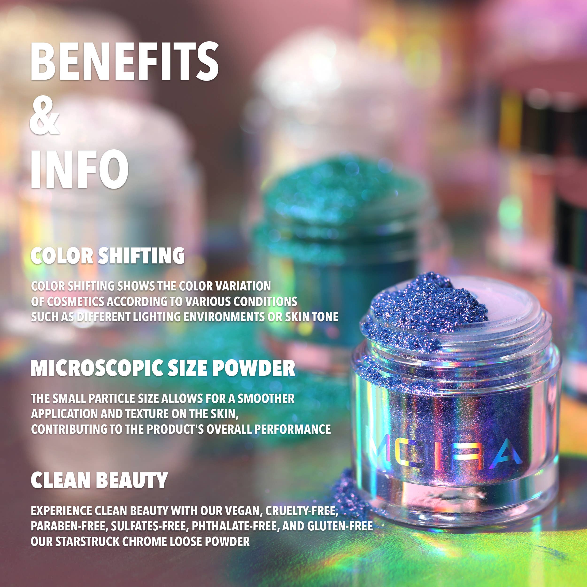 Moira Cosmetics - Wholesale Body Glitter/Shimmer - Moira Makeup Display Starstruck Chrome Loose Powder 60pc1