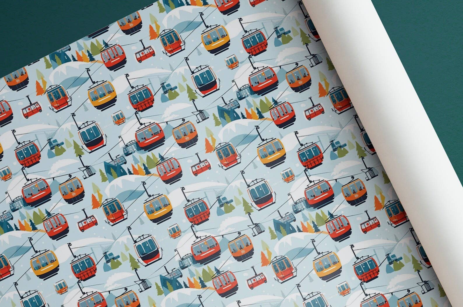 Olivias Paper - Wholesale Flat Wrap - Alpine Ski Gondolas Wrapping Paper Gift Wrap1