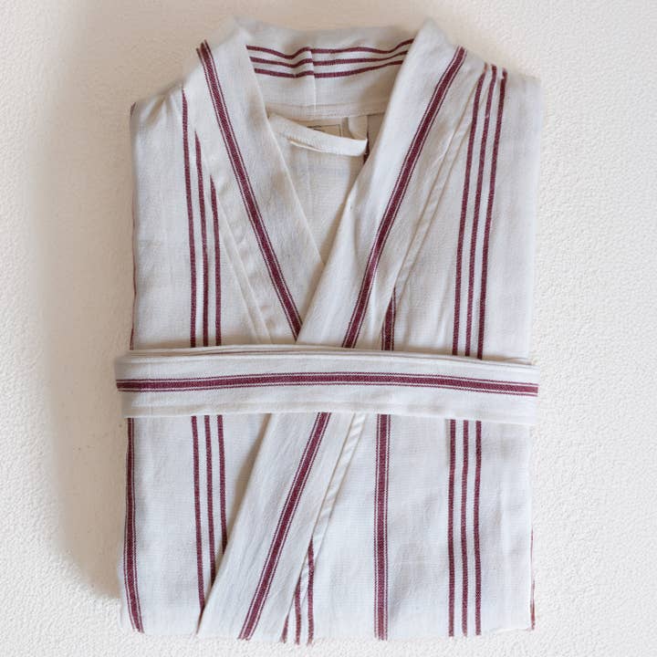 Vivamaison - Wholesale Robe - Unisex - Premium Striped Cotton Kimono Bathrobe, Lightweight Comfort