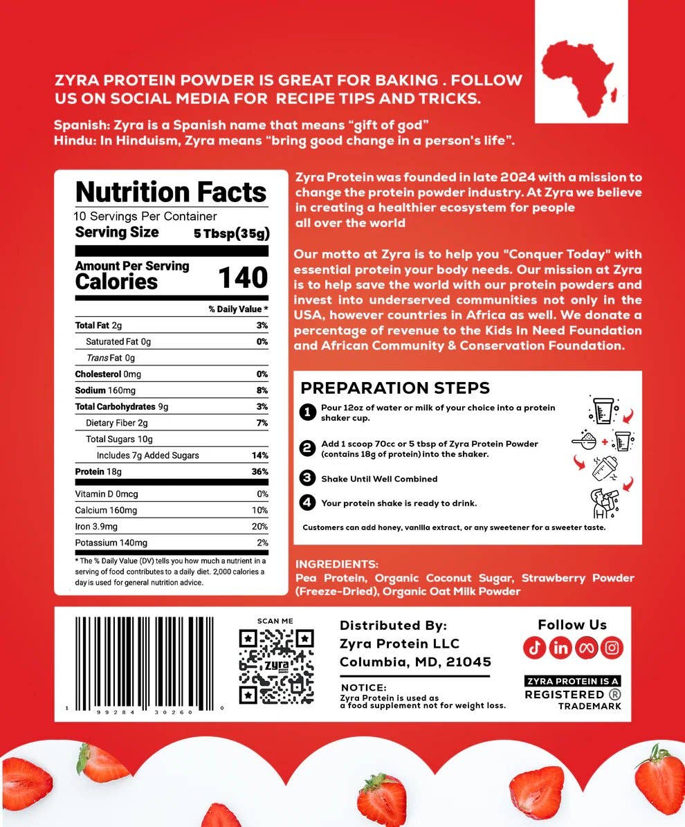 Zyra Protein - Wholesale Protein/Superfood Powder - Zyra Vegan Strawberry Protein Powder | Organic & Gluten Free6