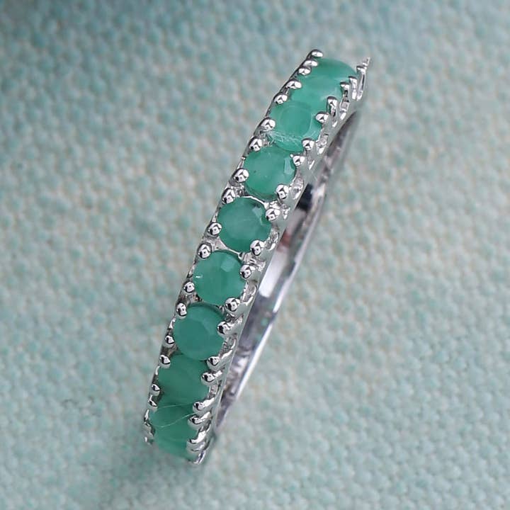 Emerald 925 Sterling Silver Eternity Band Ring for wholesale by Tiramisu