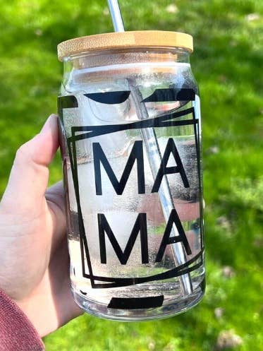 Mama Western Styled Iced Coffee Can with Bamboo Lid for wholesale by Kali Sue Vinyl