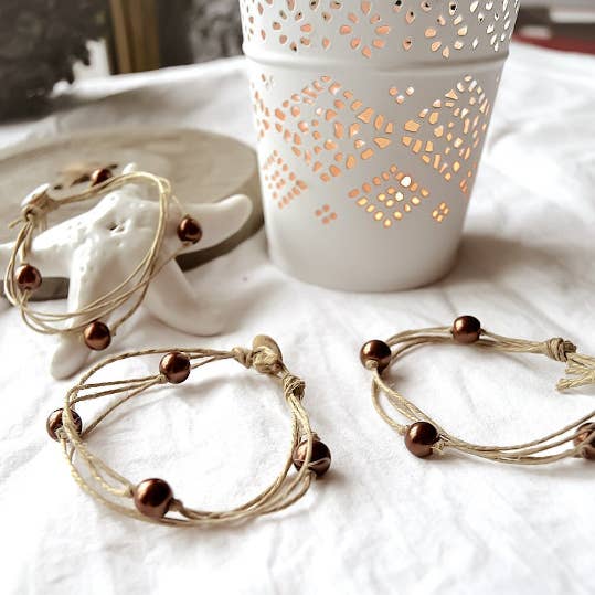 NATURE ET LIN - Wholesale Beaded Bracelet - ÉTOILE - Linen and pearl bracelet made in France - JEWELRY3