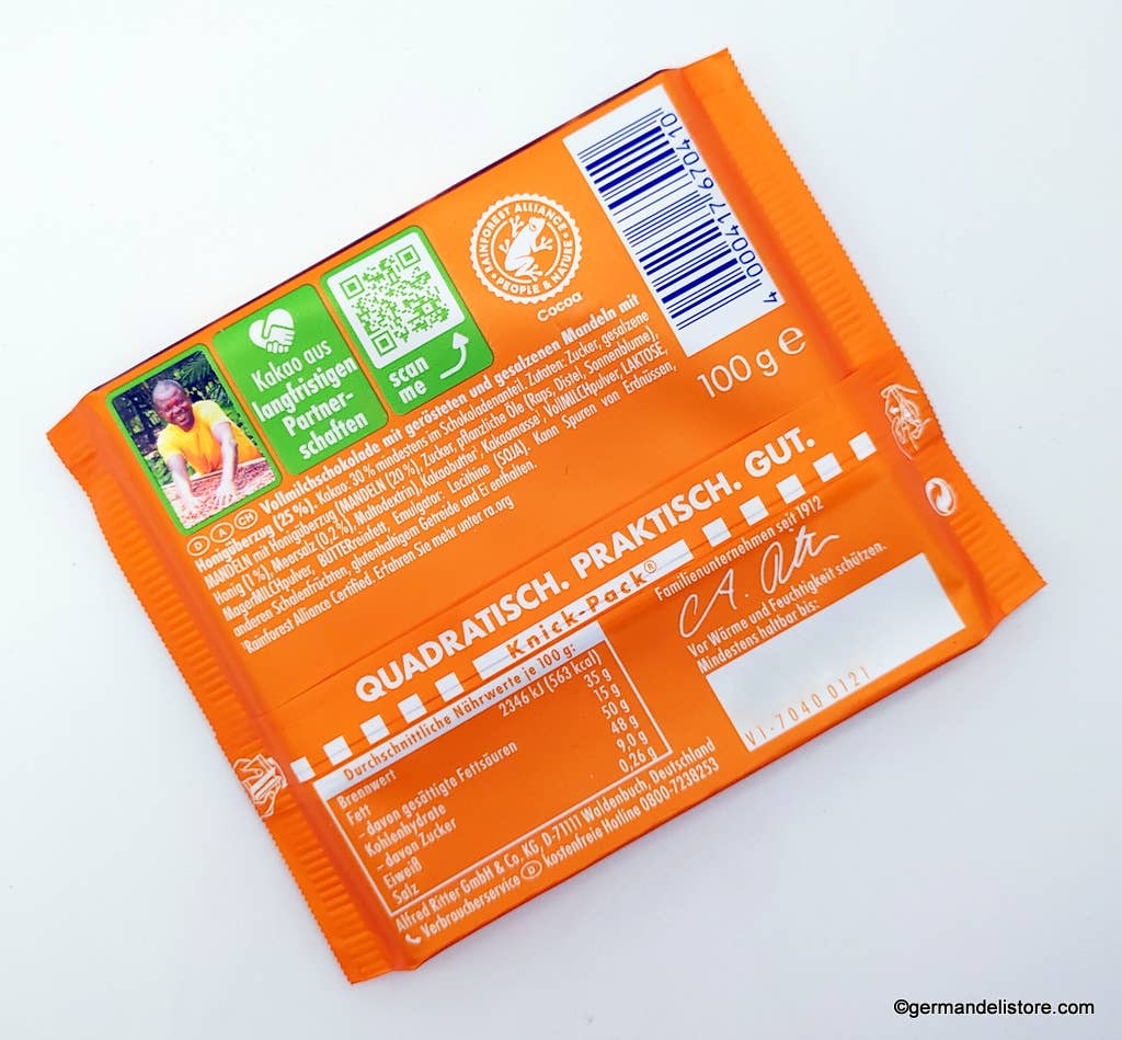 Phoenix Distributions - Wholesale Chocolate - RITTER SPORT Honig Salt Mandel 100 gramm 11 count3