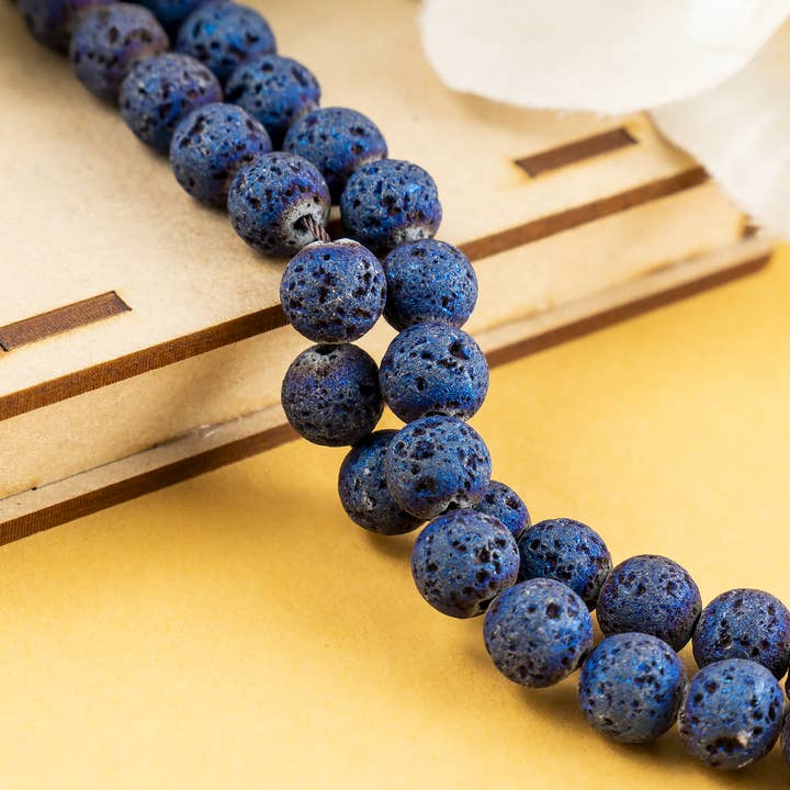 Soothing Crystals Beads - Wholesale Beads - Round Beads | Titanium Blue Lava Beads | Volcanic Gemstone
