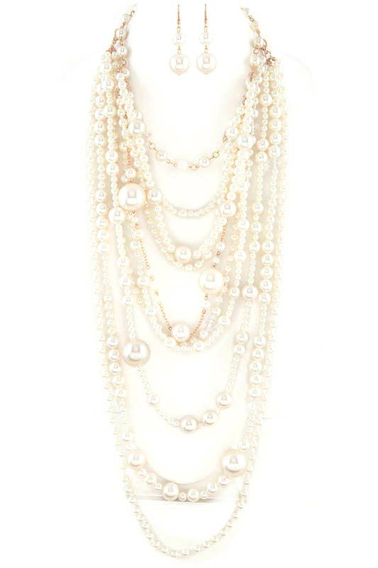 Artini Accessories - Wholesale Jewelry Set - Mix Pearl Statement Layer Necklace Set0