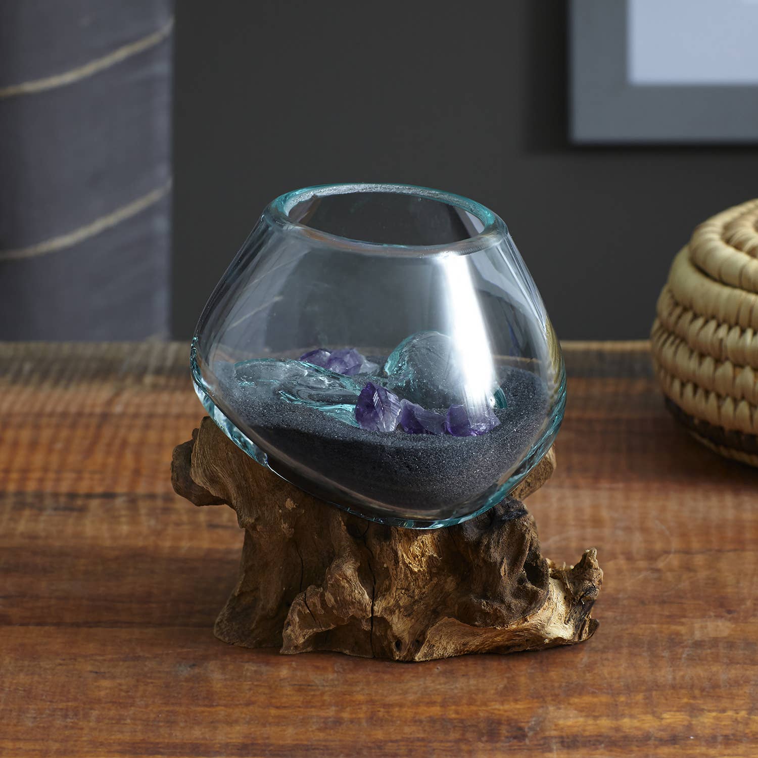 Cohasset Gifts - Wholesale Sculpture - Molten Glass & Wood Sculpture - Approx 12cm across1