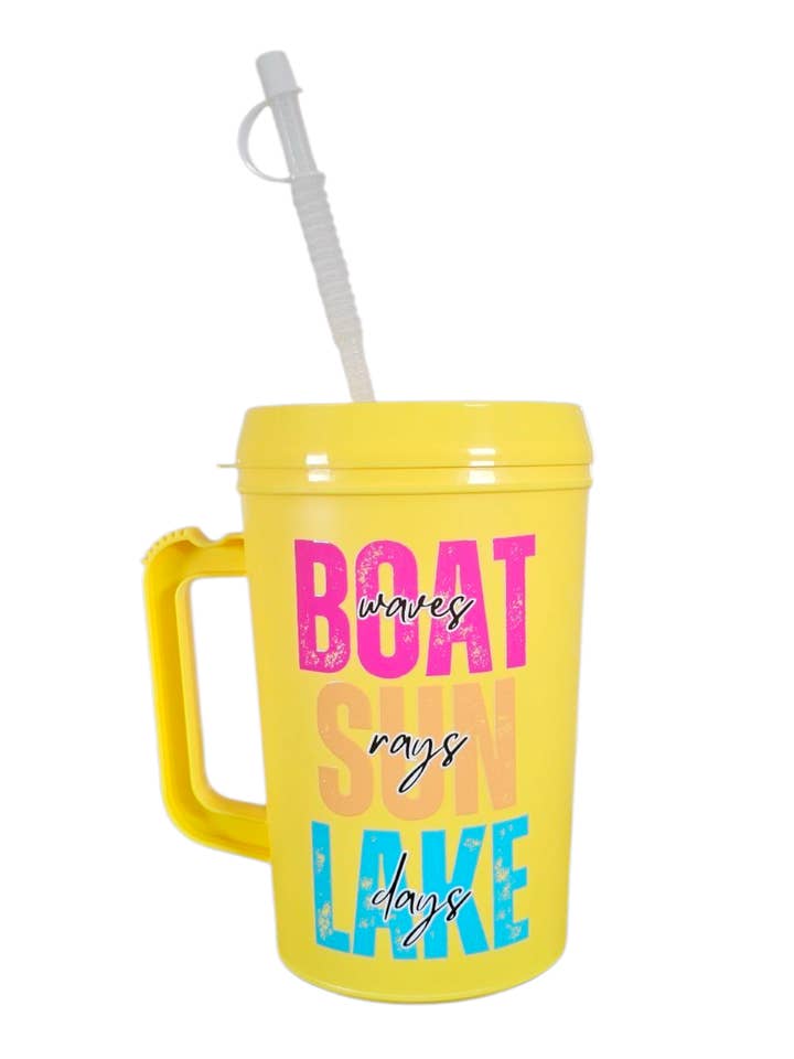 Boat Waves Sun Rays Lake Days HIP SIPS Mega Trucker Mug 34oz for wholesale by Scratch Decor