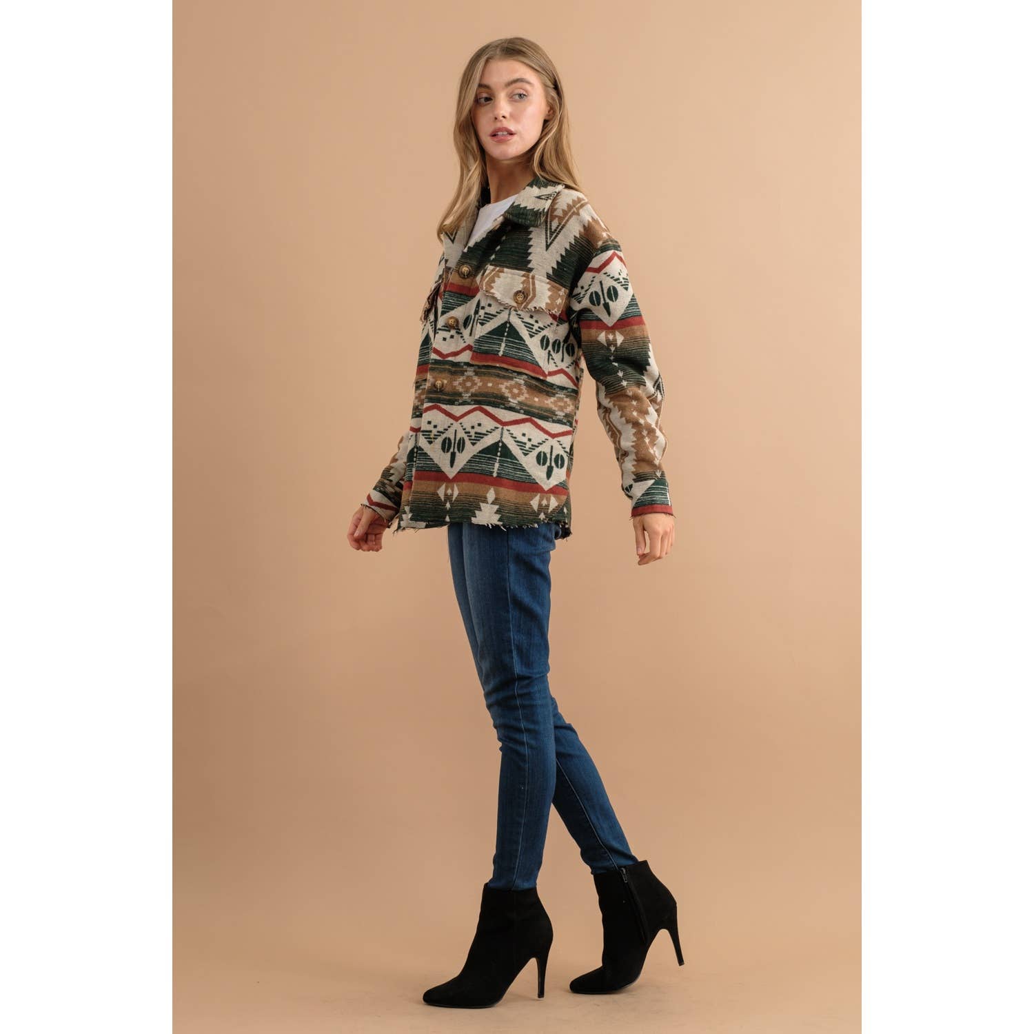Sweet Generis – wholesale Shirt Jacket/Shacket - Women’s – TRIBAL AZTEC PATTERN BUTTON DOWN SHIRT JACKET22