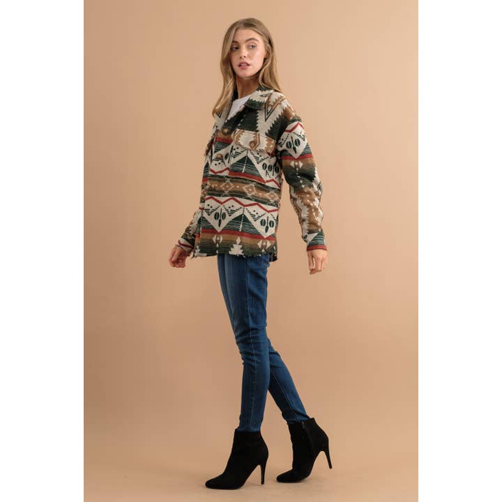 Sweet Generis - Wholesale Shirt Jacket/Shacket - Women's - TRIBAL AZTEC PATTERN BUTTON DOWN SHIRT JACKET15