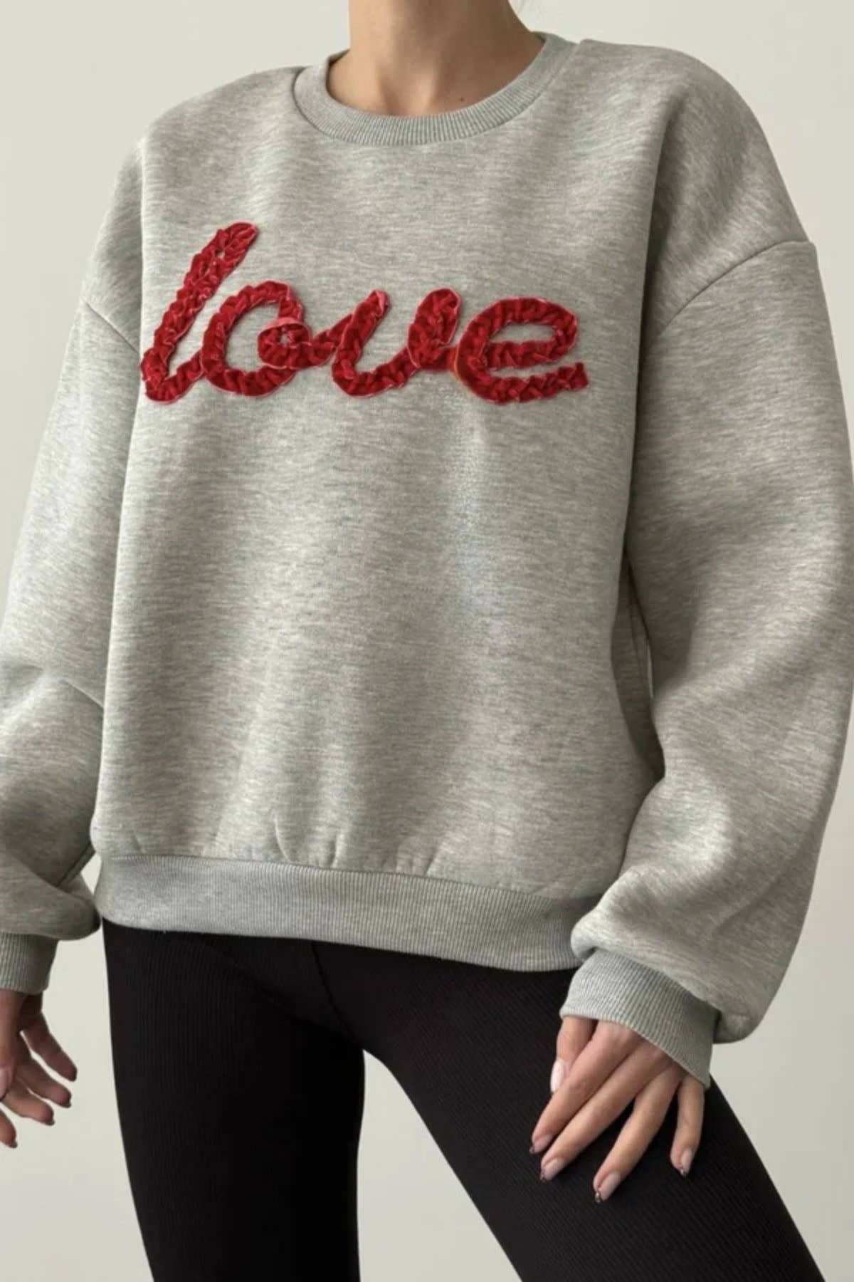 Gray "Love" Embroidered Sweatshirt for wholesale on Faire2