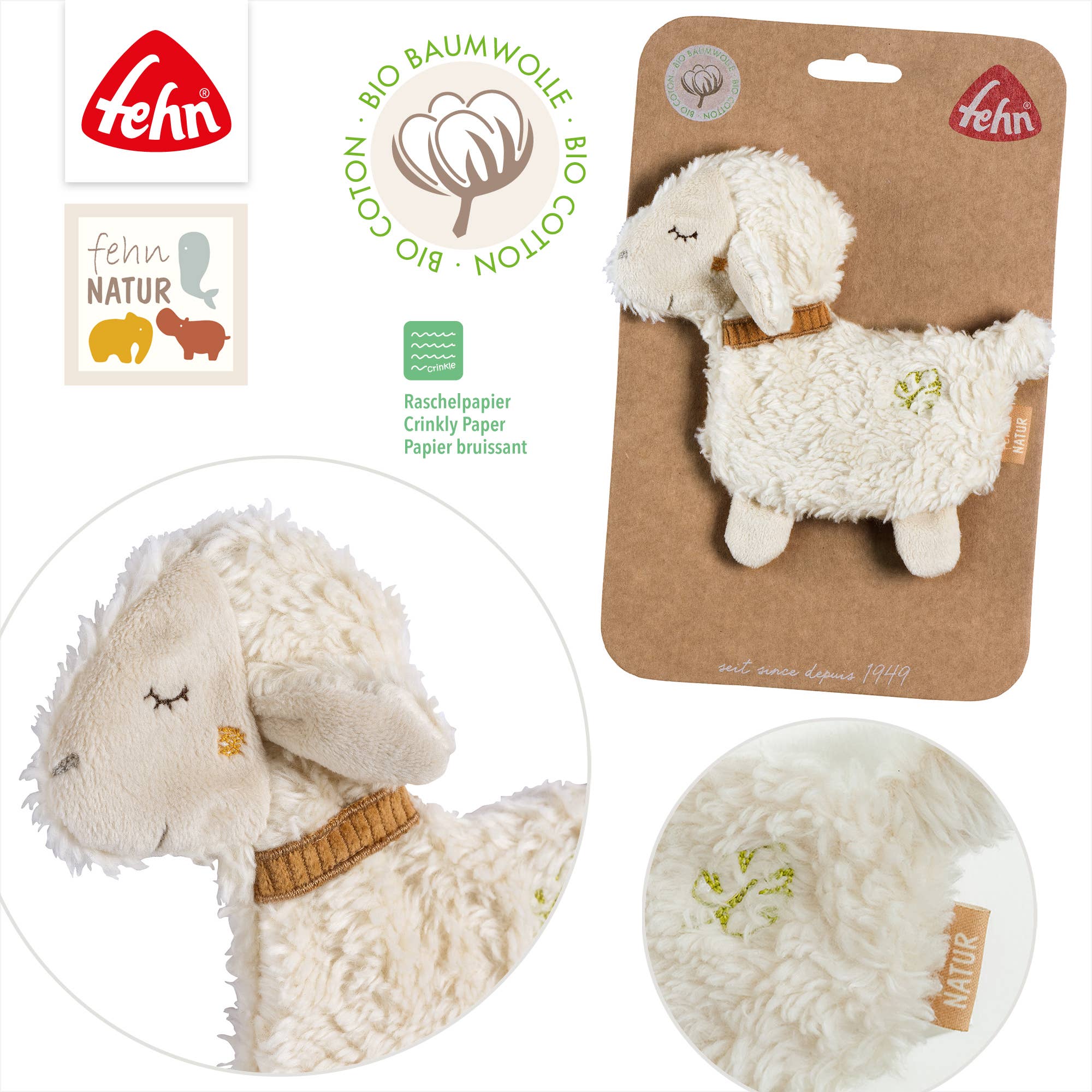 Fehn - Wholesale Stuffed/Plush Toy - Kids & Baby - Crackling Sheep Nature - activity rustled toy4