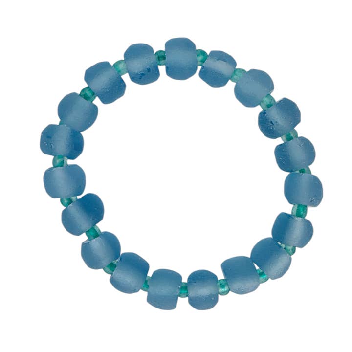 Recycled Sea Beach Glass Stretch Bracelet Blue for wholesale by Maka Imports