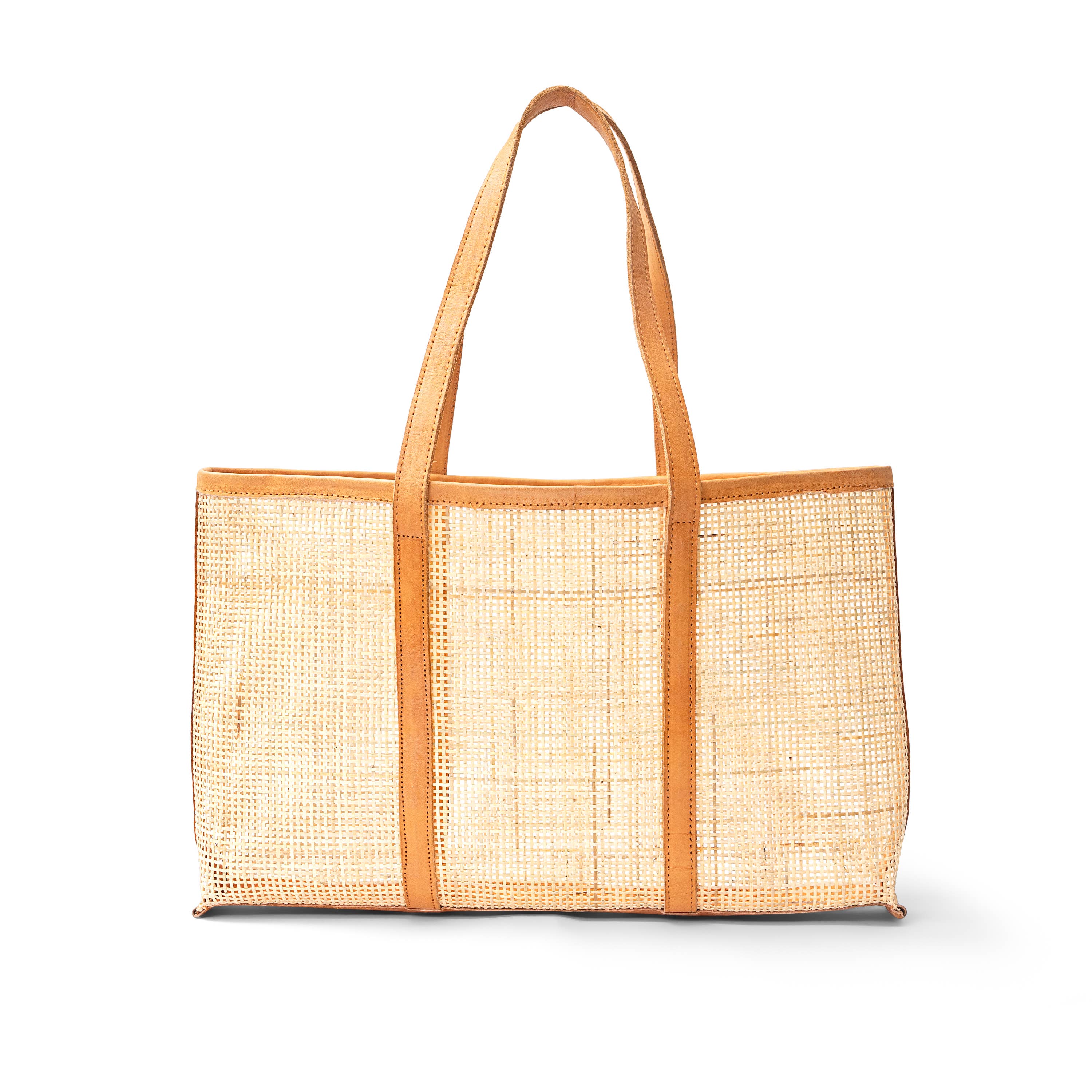 Everyday Carryall Rattan Leather Tote for wholesale by The Artisan and Company