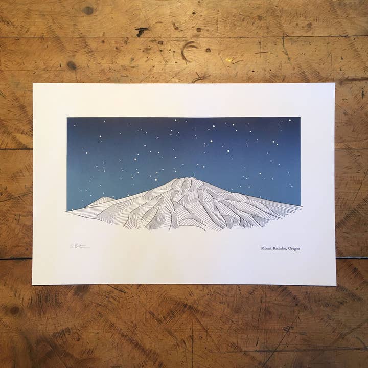 Impresión tipográfica Mount Bachelor Oregon, 12 x 18 pulgadas para venta al por mayor de Green Bird Press