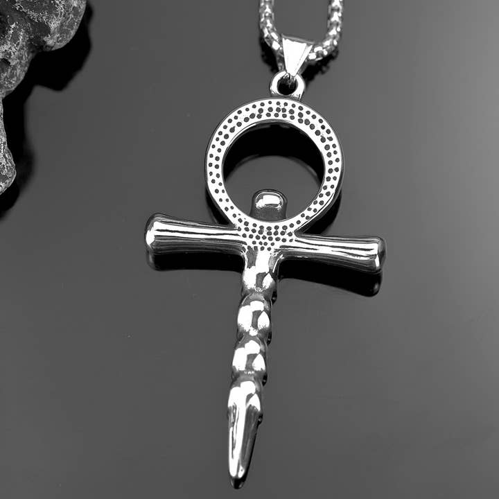 Gemcohub - Wholesale Pendant/Charm Necklace - Vintage Men's Ankh Skull Cross Pendant Necklace