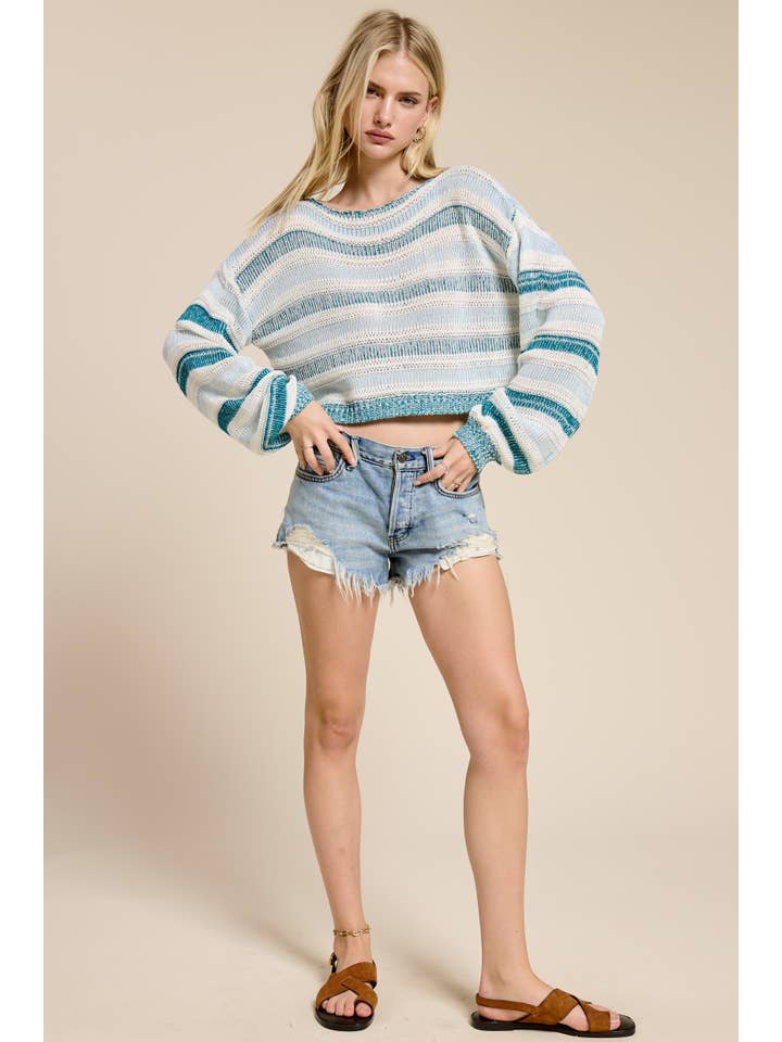 Mimosa - Wholesale Knit Sweater - Women's - Contrast Stripe Lightweight Knit Sweater1