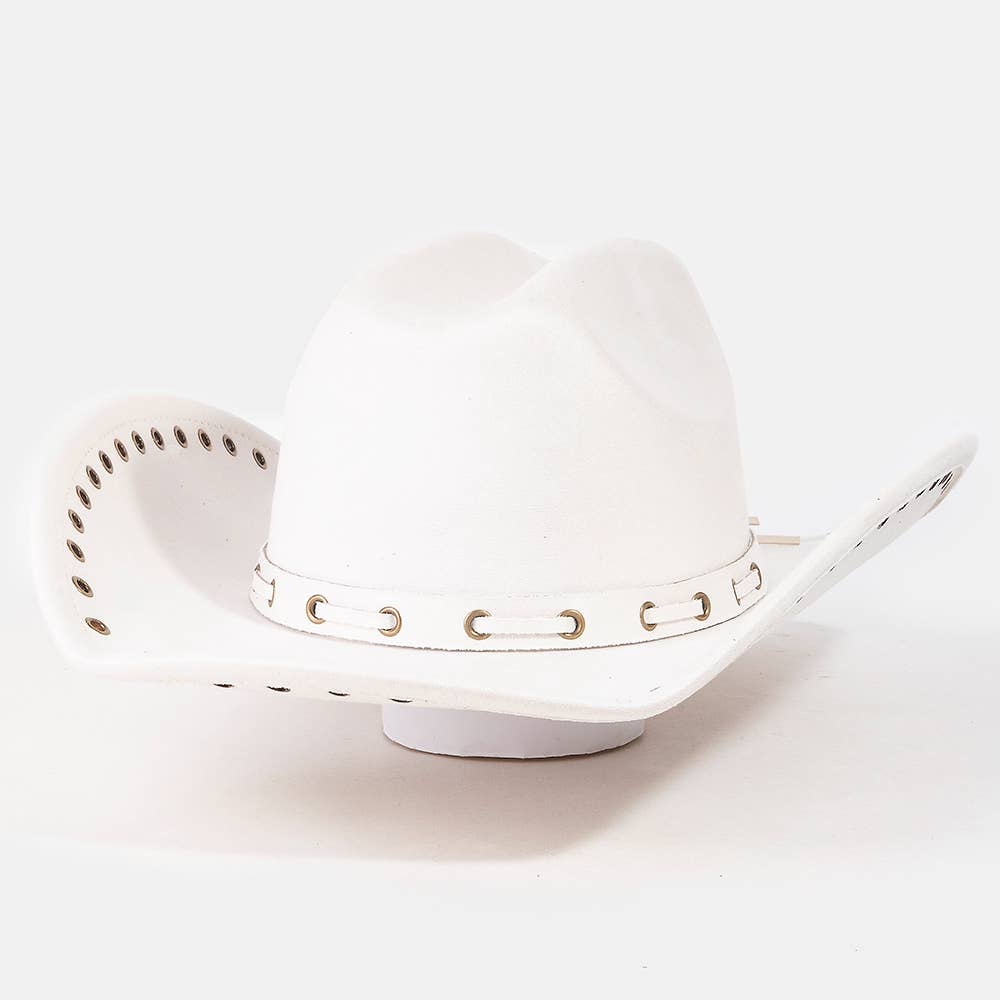 Collections by Fame Accessories - Wholesale Fedora - Women's - Grommet Brim Suede Cowboy Hat9