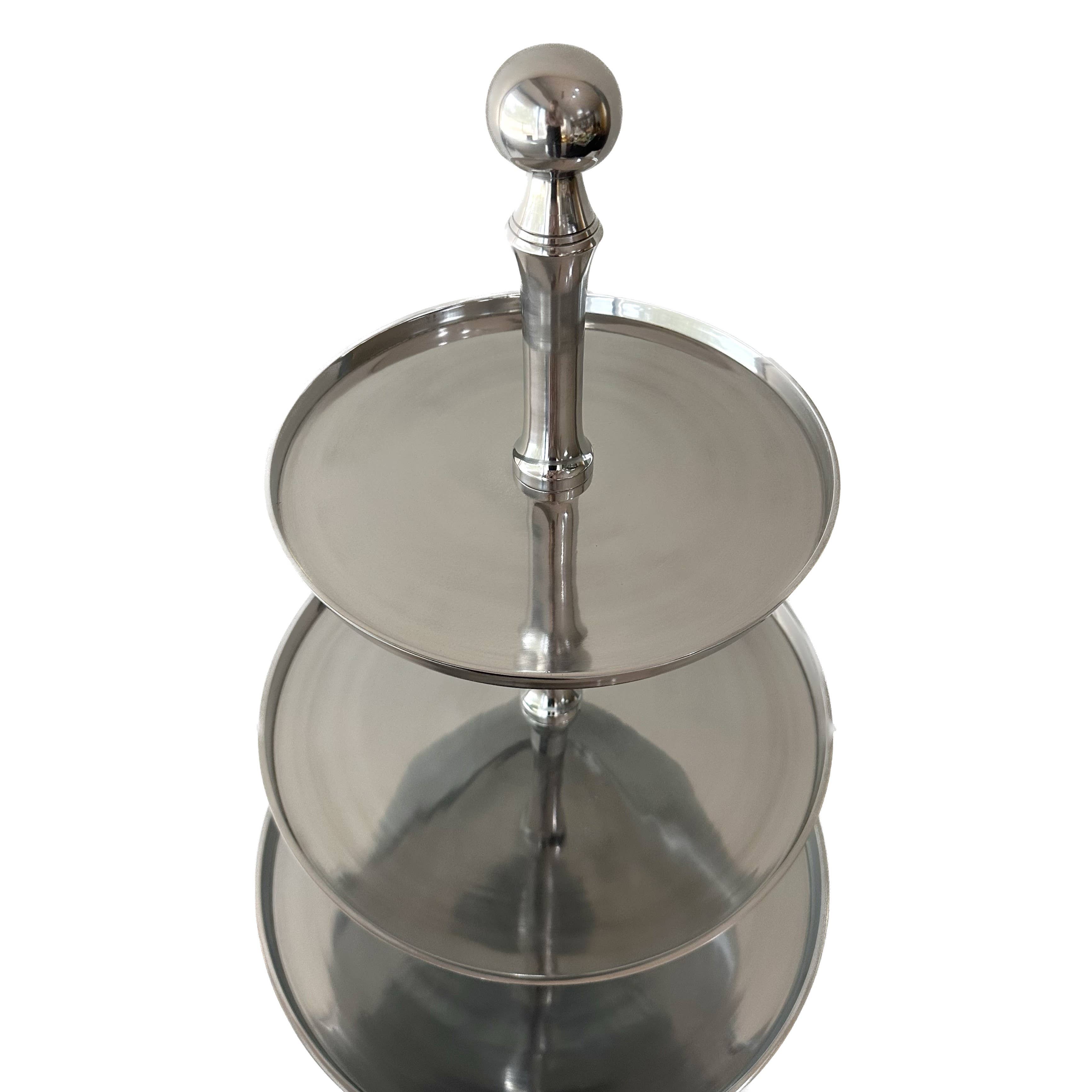 India Handicrafts Inc - Wholesale Cake Stand - Polished Silver 3-Tier Cake Stand2