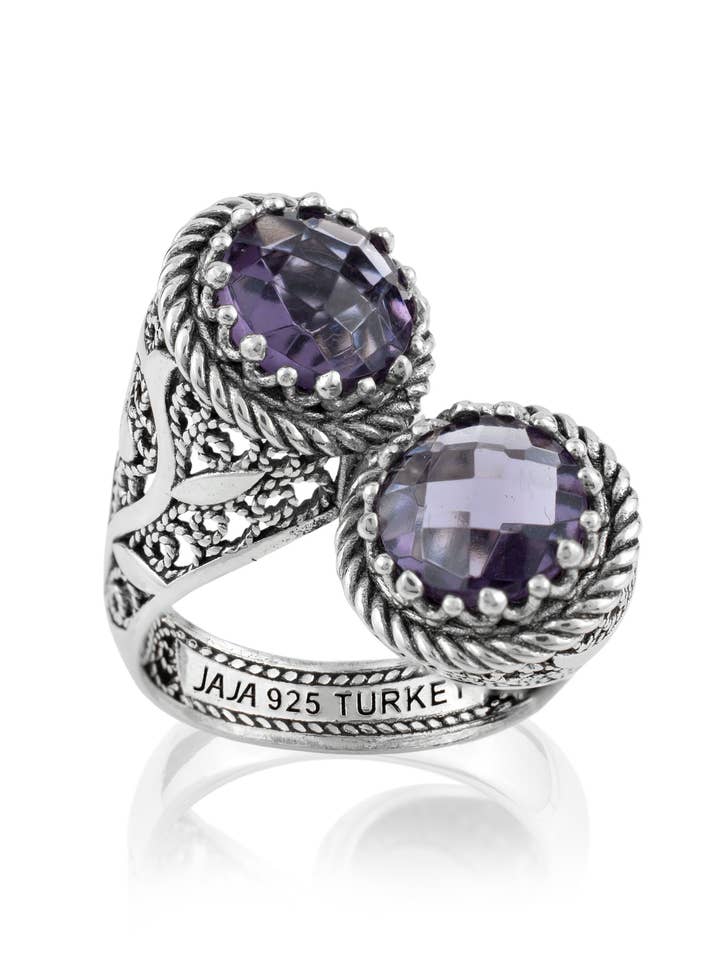 Anello in argento sterling con ametista per donne per la vendita all'ingrosso da parte di Filigranist Jewelry