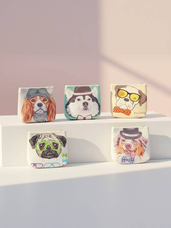 Borsellini Compatti con Cerniera a Tema Cani, Confezione da 12 per la vendita all'ingrosso da parte di Arya Jewellery Wholesale