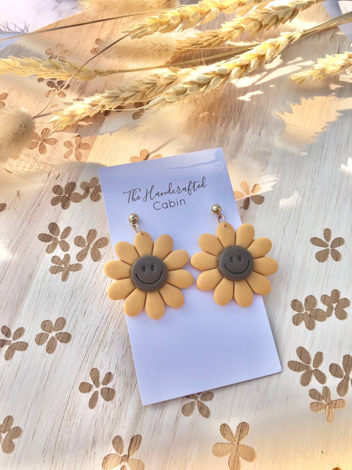 Sunflower Smiley Face Earrings for wholesale by The Handcrafted Cabin