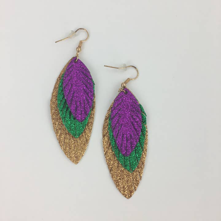 Mardi Gras Glitzerohrringe mit Federn für den Großhandel von SongLily