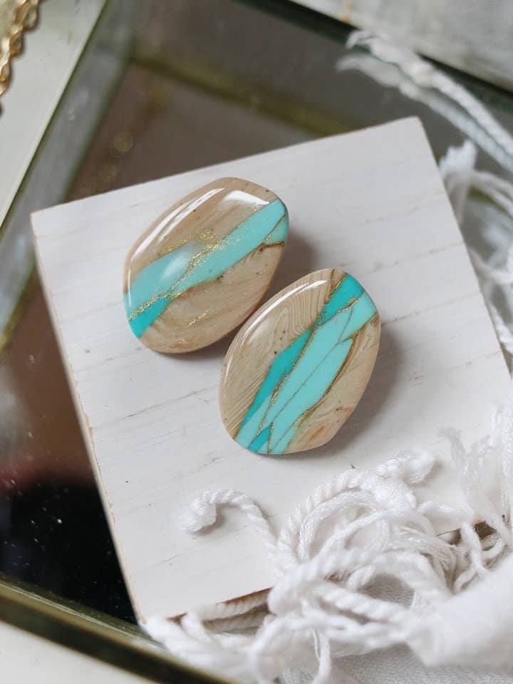 Royston Ribbon Boulder Turquoise Polymer Clay Stud Earrings for wholesale by Petal & Posy