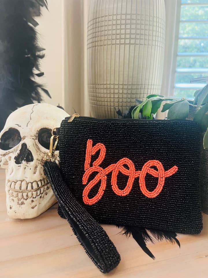 Halloween Seed Bead Wristlet, Halloween Purse,Boo Coin Pouch for wholesale by MKay Style
