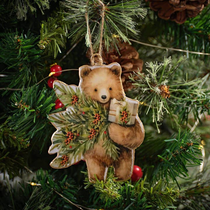 Christmas Metal Shaped Bear With Christmas Tree Hanger for wholesale by Langs