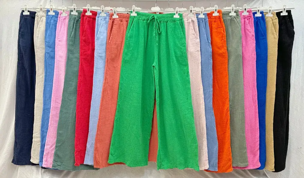 Mimi & Gogo - Wholesale Pants - Women's - Cotton gauze pants with pockets @5375_PGazePoches25