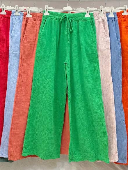 Mimi & Gogo - Wholesale Pants - Women's - Cotton gauze pants with pockets @5375_PGazePoches25