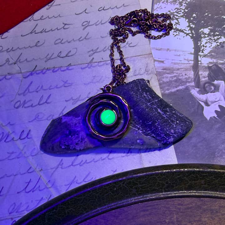 Uranium Glass Swirl Necklace for wholesale by Corkscrew Curiosities