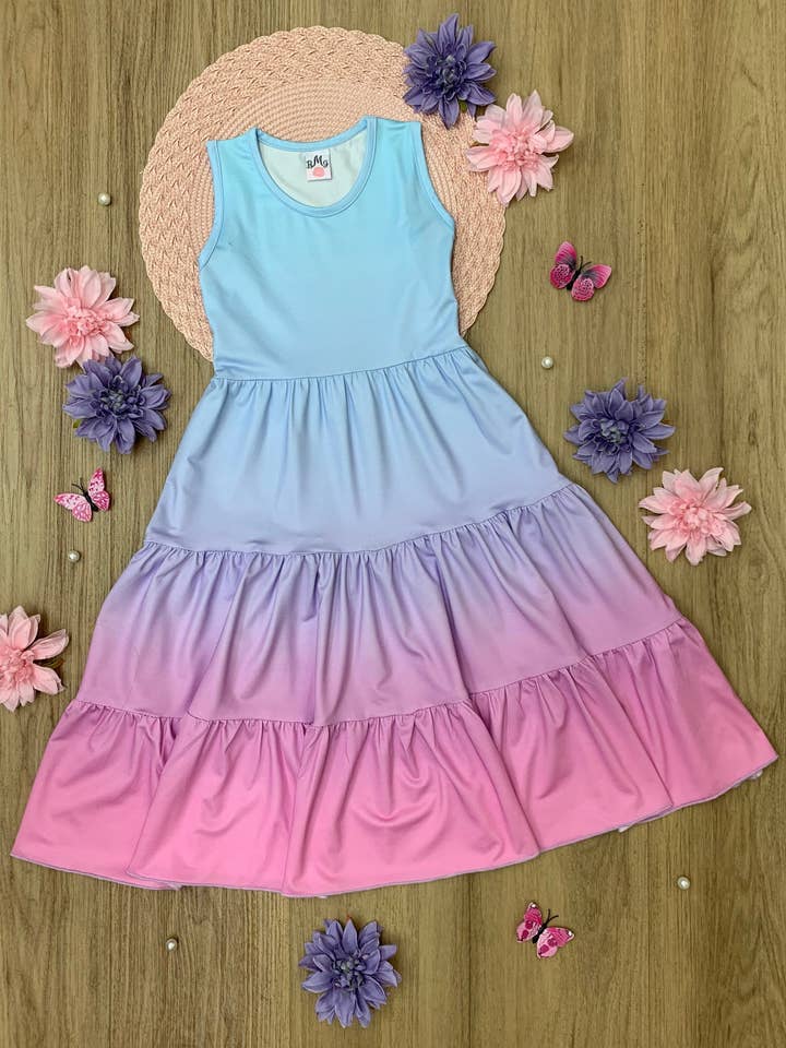 Pink Mommy and Me Pastel Ombre Tiered Maxi Dress for wholesale on Faire