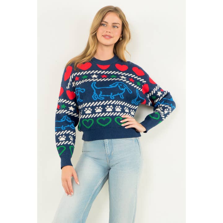 NAVY Multi Pattern Knit Sweater for wholesale on Faire8