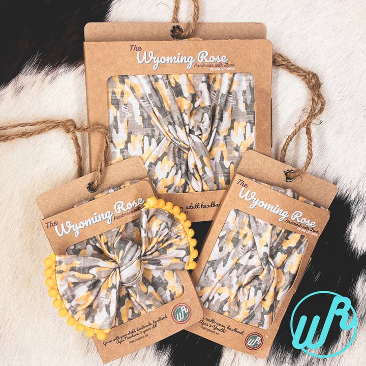 Camo Mustard Headband for wholesale by The Wyoming Rose