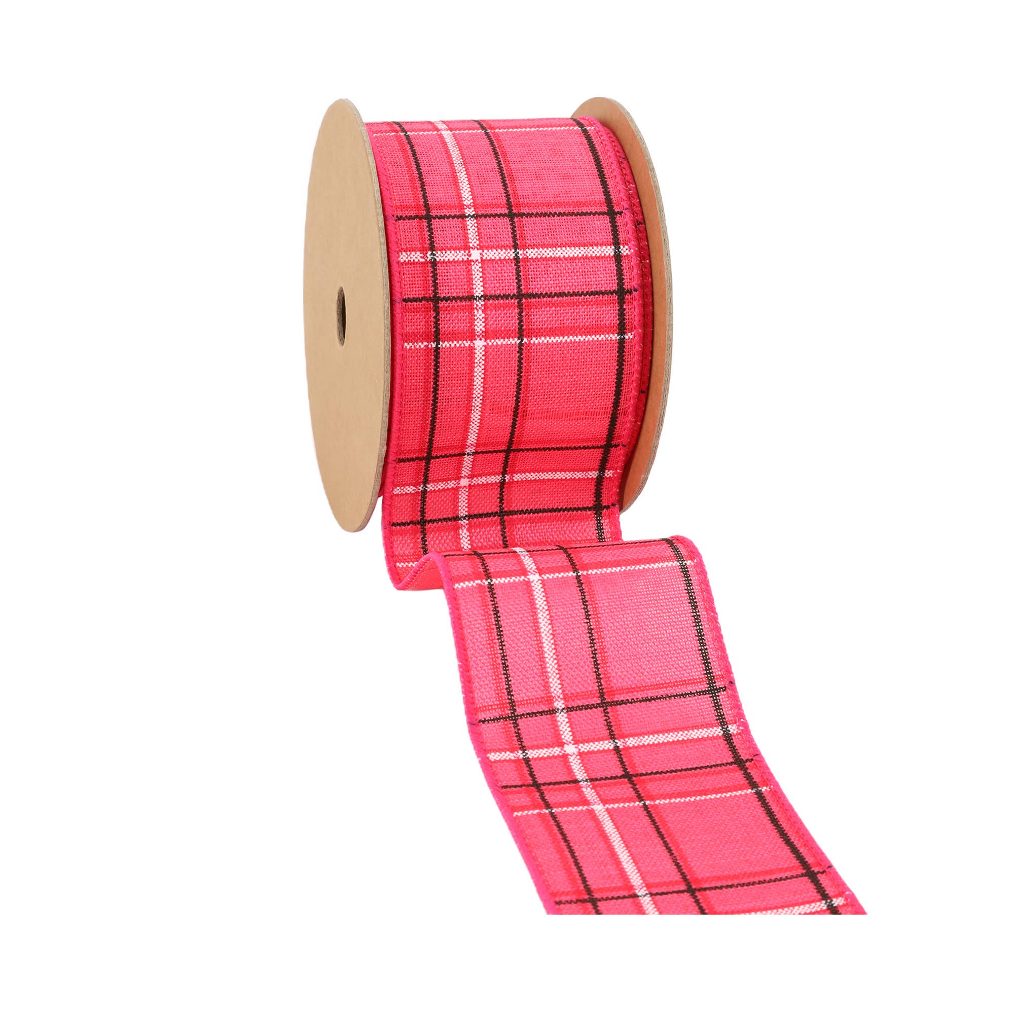 LA Ribbons Wholesale – Engroshandel Bånd – Kablet bånd | Hot pink/Spring Plaid | 10 Yard Roll9