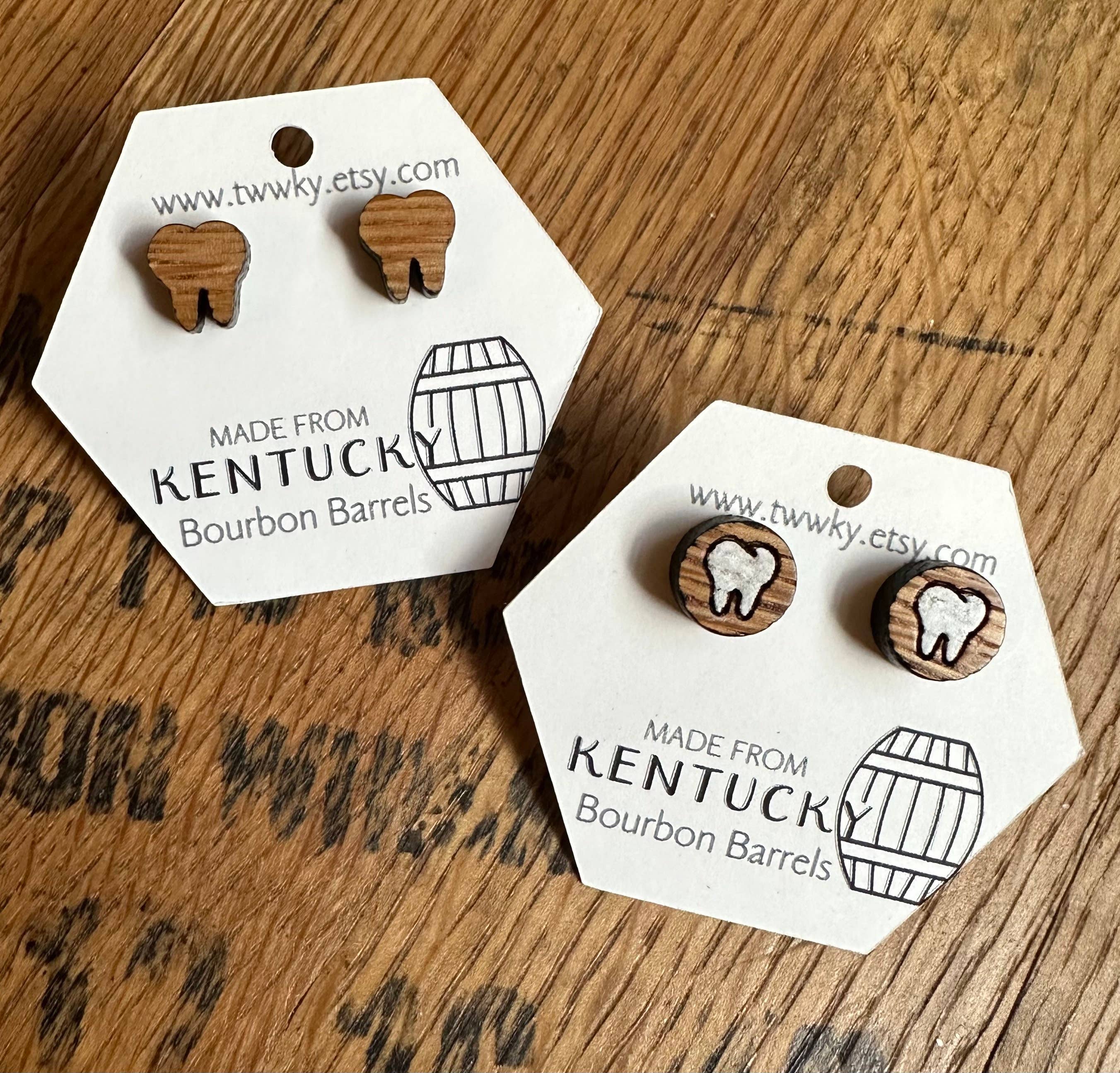 TWWKY – wholesale Stud/post earrings – Reclaimed Kentucky Bourbon Barrel Teeth Stud Earrings1