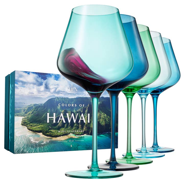 The Wine Savant / Khen Glassware - Wholesale Wine Glass - Beaches of Hawaii Wine Glassware | 5 Set, 20 OZ