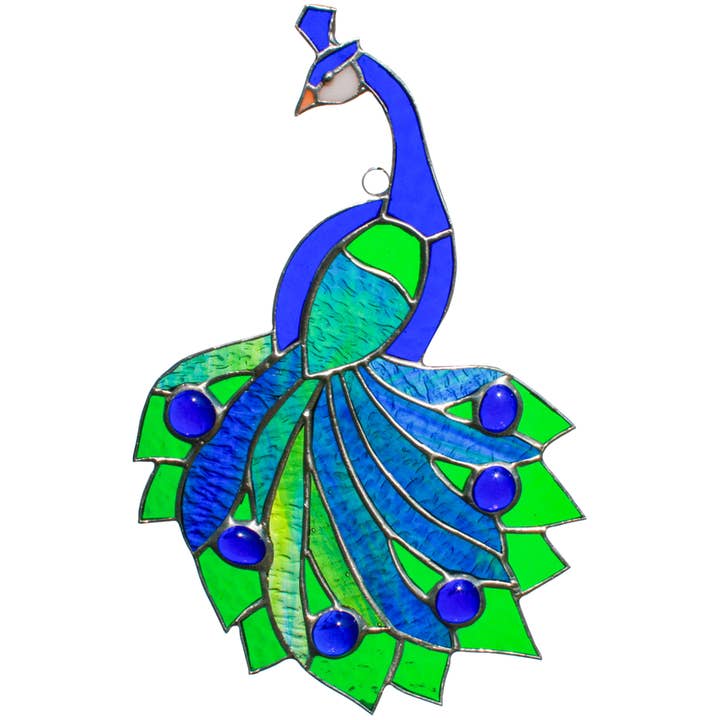 Decorazione Naturale Vetrata a Forma di Pavone 9" x 5" per la vendita all'ingrosso da parte di DGE Distribution