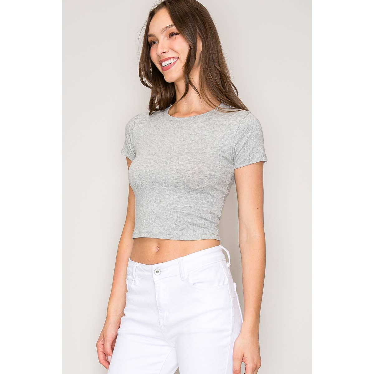 Popular 21 - Wholesale Knit Top - Women's - Crew Neck Short Sleeve Cotton Crop Top1