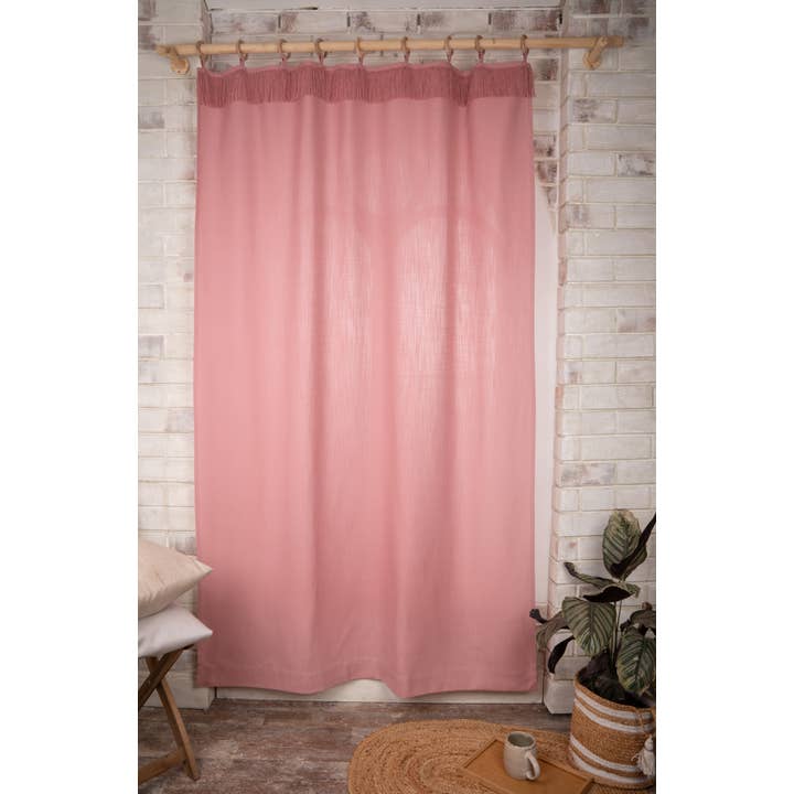Cortina de Linho Falso Rosa Empoeirado com Franjas | 1 Painel por atacado de D'Moksha