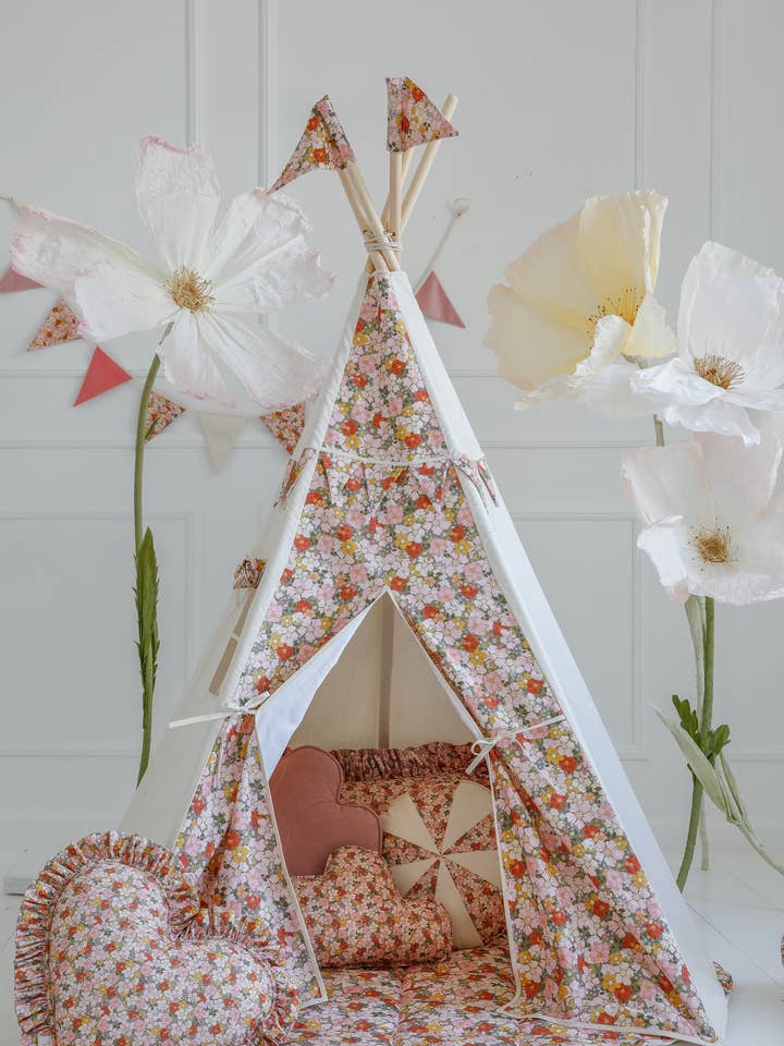 Cotton teepee tent for girls with flowers print “Green garden” for wholesale by Moi Mili