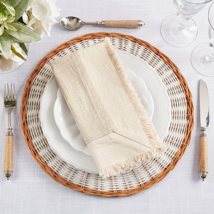 Fennco Styles - Wholesale Dinner & Cloth Napkin - Double Layer Fringe Cotton-Linen 20" Dinner Napkin