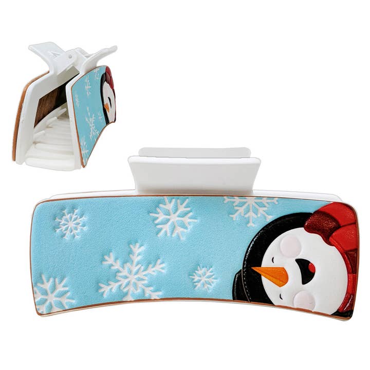 WHMT Snowman Snowflake Print Leather Hair Claw for wholesale on Faire