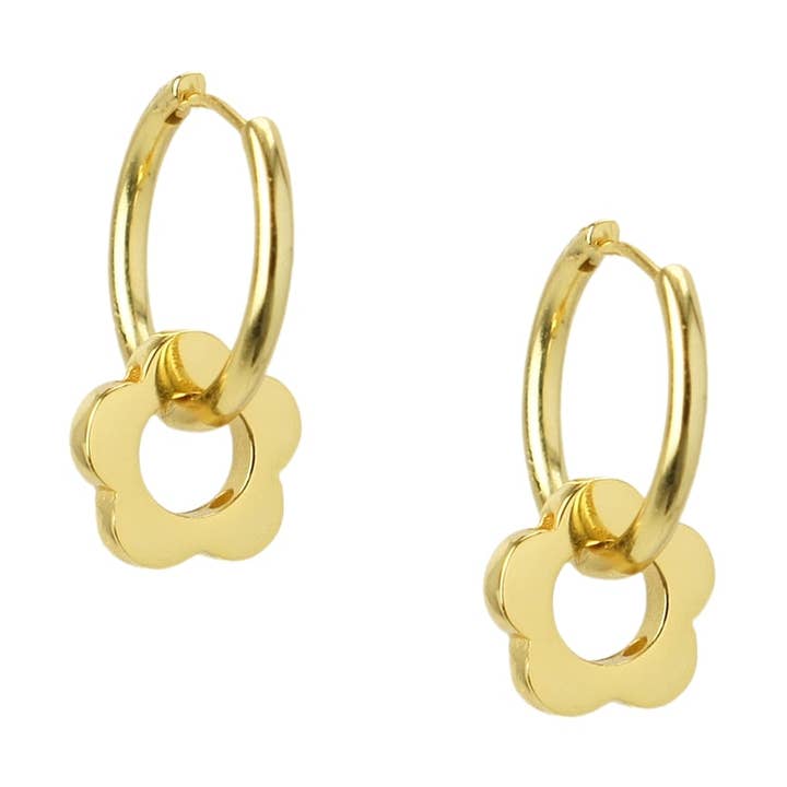Flower Power Detachable Charm Hoop Earrings, Gold Vermeil for wholesale by I'MMANY London